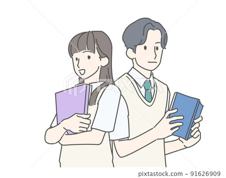 Image illustrations of study rivals, men and women-high school students, junior high school students (summer clothes, vest) Image illustrations of study rivals, men and women-high school students, junior high school students (summer clothes, vest) 91626909