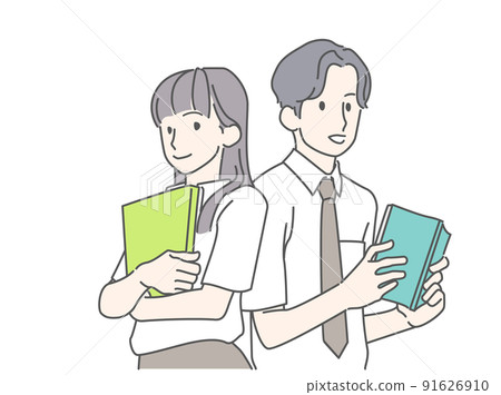Image illustrations of study rivals, men and women-high school students, junior high school students (summer clothes, short sleeves) Image illustrations of study rivals, men and women-high school students, junior high school students (summer clothes, short sleeves) 91626910