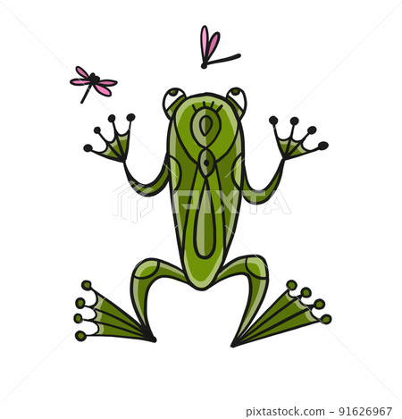 Little funny frog with fly. Isolated on white background. Cartoon for your design 91626967