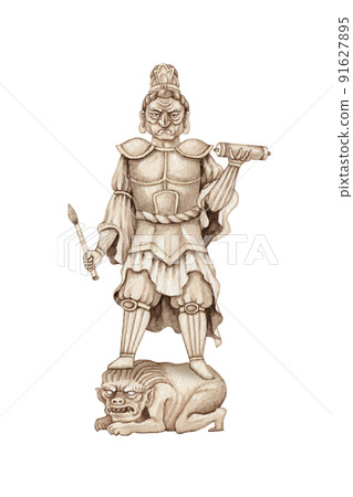 Buddhism Hirometen Tenten Tenbe Shitenno Buddha statue watercolor illustration Buddhism Hirometen Tenten Tenbe Shitenno Buddha statue watercolor illustration 91627895