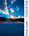 The shining sun and the illuminated snow 91628708