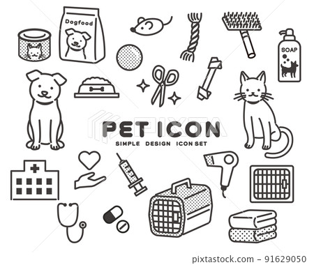 Simple and cute dogs and cats and toys and vector illustrations of icon sets for animal hospitals / pets / birds 91629050
