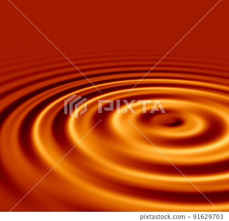 Zoom in on a ripple effect and pattern on a golden water surface. Creative puddle with abstract circle rings, energetic, vibration, meditative theme with copyspace. Cool wallpaper or background 91629703