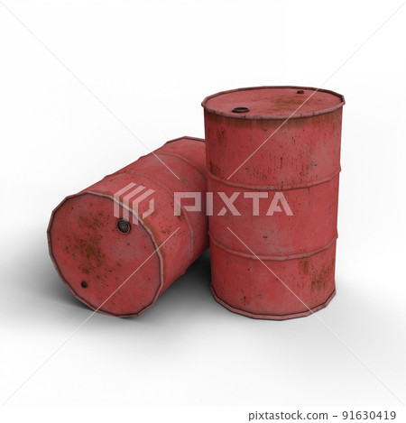 Steel Old Rusty Red Drum Barrel. 3D Illustration. File with Clipping Path. 91630419