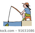 一個孩子在魚塘釣魚的圖像插圖 91631086