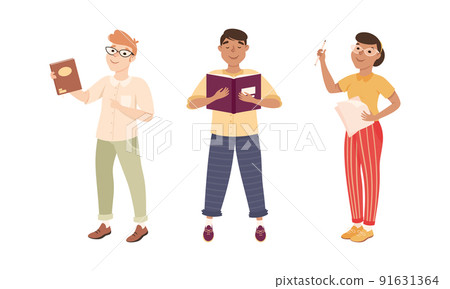 Man and Woman School Teacher or Educator Standing with Book Vector Set 91631364