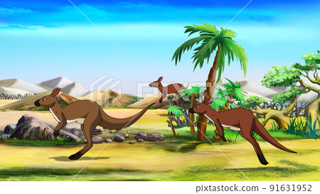 Running herd of kangaroos in Australia 91631952