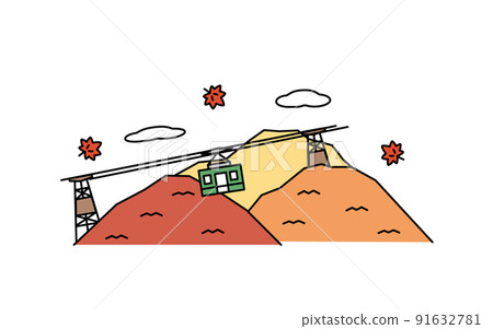Simple autumn leaves mountain and ropeway landscape illustration Simple autumn leaves mountain and ropeway landscape illustration 91632781
