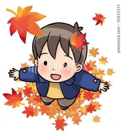 Boy looking up at the autumn leaves Boy looking up at the autumn leaves 91633155
