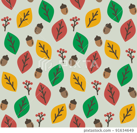 Acorn and colorful fallen leaf pattern light green Acorn and colorful fallen leaf pattern light green 91634649