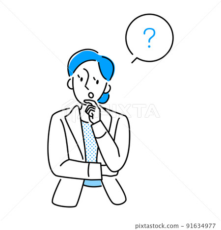 Illustration material: Image illustration material of a woman of a business person who has doubts 91634977