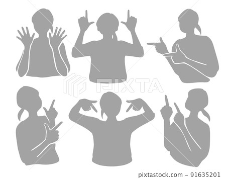 Silhouette female illustration gray pointing gesture set Silhouette female illustration gray pointing gesture set 91635201
