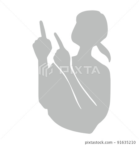 指向左上角和對角向上向左的剪影女性手勢灰色 91635210