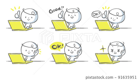 Person Computer Yellow Yellow laptop and white person set 3 - Stock Illustration [91635951 ...