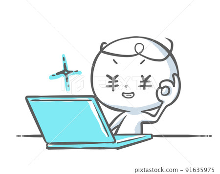 藍色筆記本電腦和試圖賺錢的白人 91635975