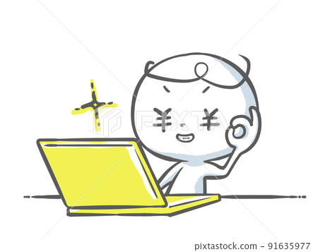 A yellow laptop and a white person trying to make money A yellow laptop and a white person trying to make money 91635977