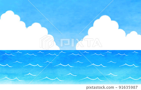 夏季海手繪水彩插圖橫長 夏季海手繪水彩插圖橫長 91635987