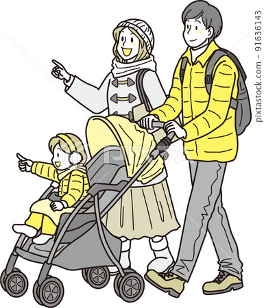 帶著童車_黃_冬裝一族出門 91636143