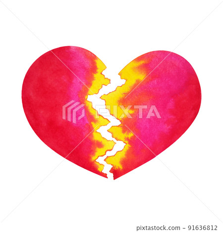 red heartbreak broken heart crack break pain divorce love relationship art design illustration shape watercolor painting icon sign symbol white isolated 91636812