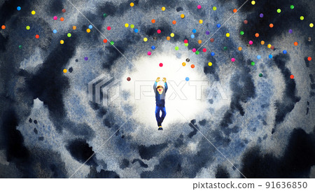 spiritual human happy boy child mental mind soul health connect universe healing peace breath holistic imagine inspiring therapy art illustration watercolor painting fantasy digital collage 91636850