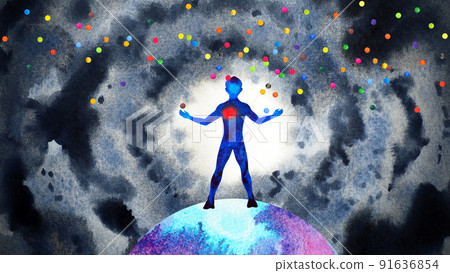 spiritual human meditate mental mind soul health connect universe chakra healing peace yoga breath holistic imagine inspiring therapy art illustration watercolor painting fantasy digital collage 91636854