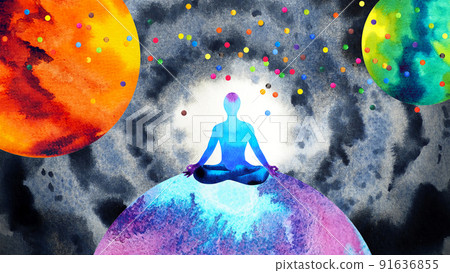spiritual human meditate mental mind soul health connect universe chakra healing peace yoga breath holistic imagine inspiring therapy art illustration watercolor painting fantasy digital collage 91636855