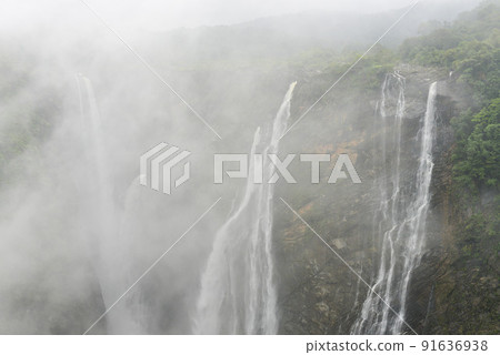 Mist and lush green around Jog waterfalls in Karnataka in south India 91636938