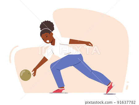 Kid Character Playing Bowling, Little African Girl Wearing Shoes Spend Time in Bowling Club on Weekend, RelaxSparetime Kid Character Playing Bowling, Little African Girl Wearing Shoes Spend Time in Bowling Club on Weekend, RelaxSparetime 91637782