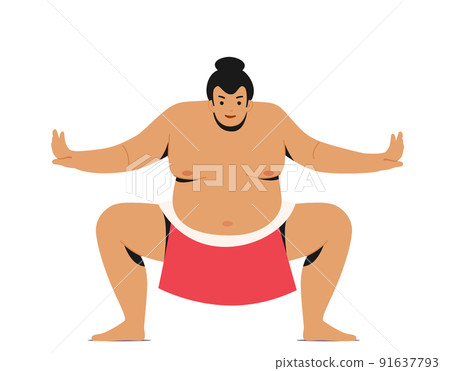 Sumo Wrestler Man Presenting Traditional Japanese Martial Arts, Overweight Male Character, Isolated Japan Sportsman 91637793