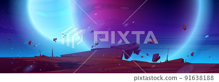 Cosmic background, alien planet deserted landscape Cosmic background, alien planet deserted landscape 91638188