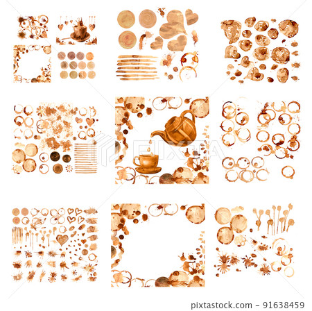 Coffee stain on a white background. Coffee cup marks 91638459