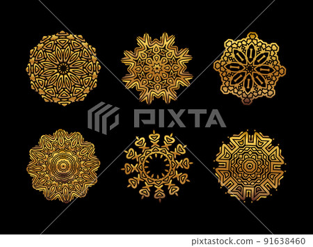 Gold mandala on black background 91638460