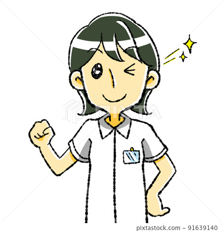 A nurse who winks with a guts pose A nurse who winks with a guts pose 91639140