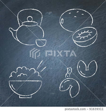 Chinese traditional food icon set on chalkboard Chinese traditional food icon set on chalkboard 91639311