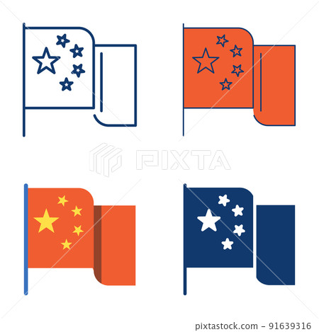 Flag of China icon set in flat and line style Flag of China icon set in flat and line style 91639316