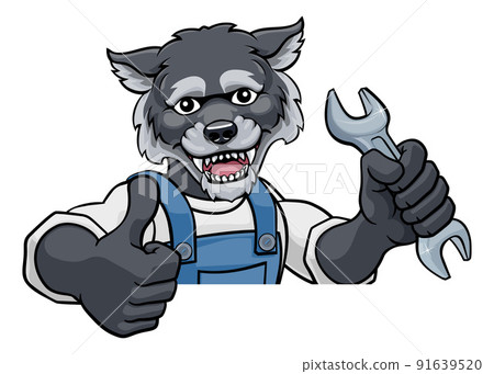 Wolf Plumber Or Mechanic Holding Spanner 91639520