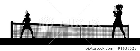 Tennis Women Playing Match Silhouette Players Tennis Women Playing Match Silhouette Players 91639523