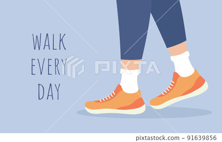 Walk every day. Healthy lifestyle concept. Person walking in sneakers for health. Daily activity. Flat vector illustration 91639856
