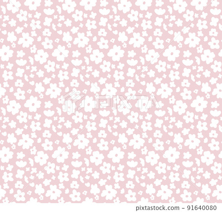 Vector tender seamless ditsy pattern. Romantic texture with small white flowers on a pink background. Simple floral cottagecore background 91640080