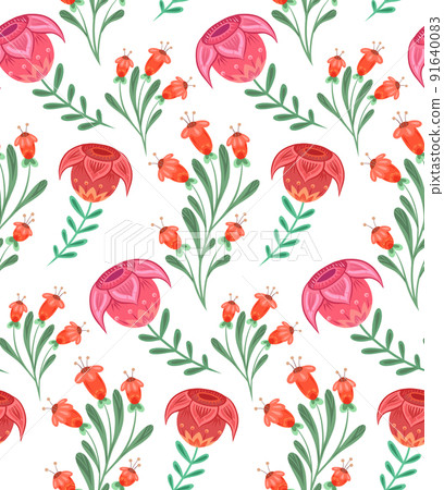 Seamless traditional pattern with flowers and... - Stock Illustration ...