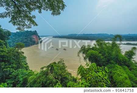 Boats on Min and Dadu River in Leshan Boats on Min and Dadu River in Leshan 91641758