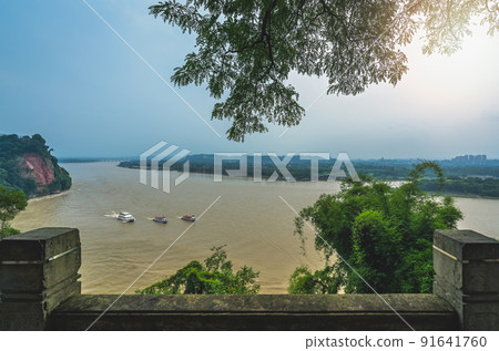 Boats on Min and Dadu River in Leshan Boats on Min and Dadu River in Leshan 91641760