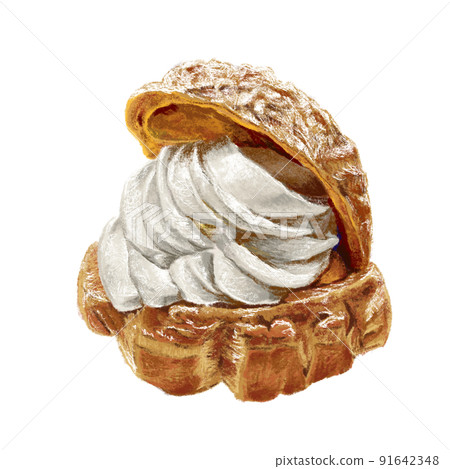 Plenty of cream! Fluffy cream puff illustration 91642348