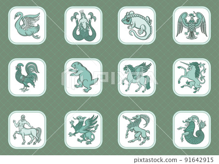 Heraldic mythical animals and creatures. Heraldic mythical animals and creatures. 91642915