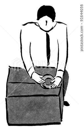 將材料放入紙板中的高個子商人（墨水中的手繪人物插圖） 91644056