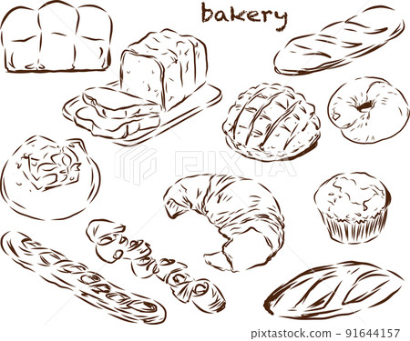 麵包店各種類型的麵包棕色線描 91644157