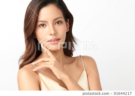 Beautiful young asian woman with clean fresh skin on white background, Face care, Facial treatment, Cosmetology, beauty and spa, Asian women portrait. 91644217