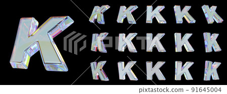 Glass letter K on a black background. 3D render. 91645004