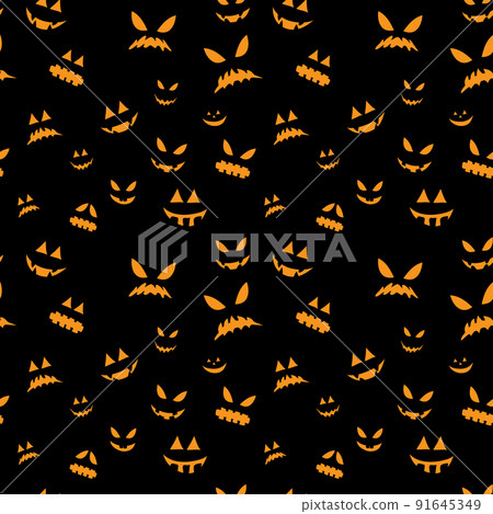 scary face pattern. halloween background. Seamless pattern with cartoon scary ghost faces on black background. 91645349