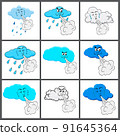 Cloud blowing wind set. Cartoon character. Vector illustration. 91645364